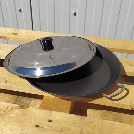 Plat à paella Induction en inox anti-adhésive 32cm + couvercle pour 5 personnes