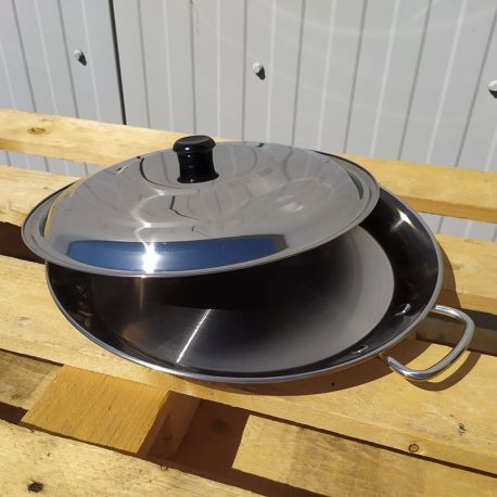 Plat à Paella inox 40cm spécial induction + couvercle pour 10 personnes