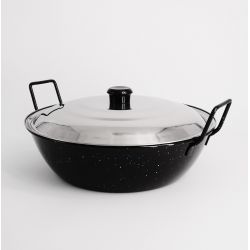 Poêle creuse émaillée 30 cm avec couvercle  Inox - Garcima