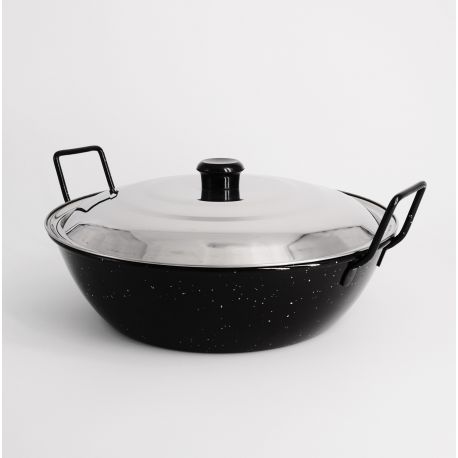 Poêle creuse émaillée 30 cm avec couvercle  Inox - Garcima