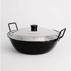 Poêle creuse émaillée 45cm avec couvercle Inox - Garcima