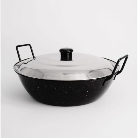 Poêle creuse émaillée 45cm avec couvercle Inox - Garcima