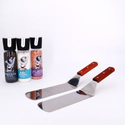 lot de 2 spatules plates inox manche en bois (36cm)