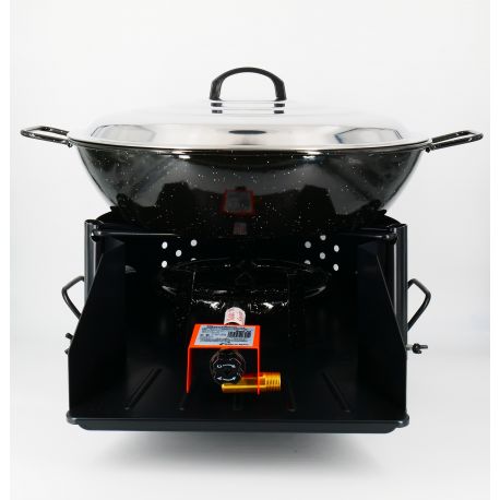 Kit Poêle creuse - BBQ40 pour 20 personnes - Plat creux émaillé 45cm - Couvercle