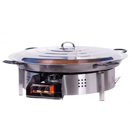 Mini kit à paella - 85 personnes - Pare-flamme inox - Plat acier - couvercle
