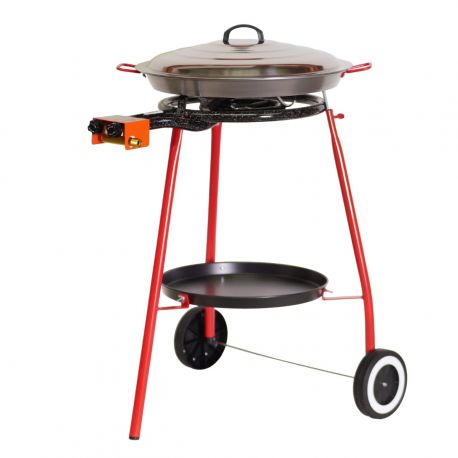 Kit à paella sur roues - poêle acier avec couvercle  inox 20 personnes