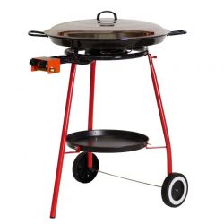 Kit à paella sur roues - poêle émaillée avec couvercle  inox 12 personnes