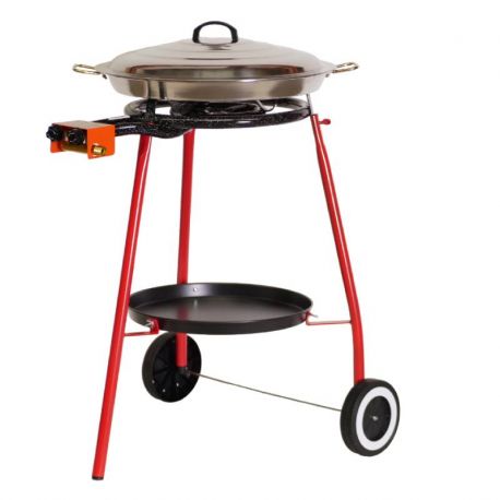 Kit à paella sur roues - poêle inox avec couvercle  inox 20 personnes