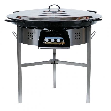 Kit à paella - 85 personnes - Pare-flamme inox - Plat emaillé - couvercle
