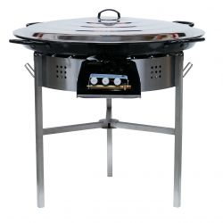 Kit à paella - 120 personnes - Pare-flamme inox - Plat emaillé- couvercle
