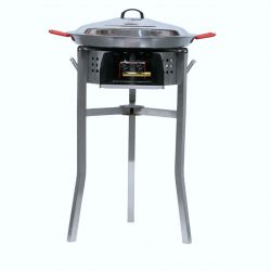 Kit à paella - Pare-flammes inox - 20 personnes - Plat acier et couvercle inox