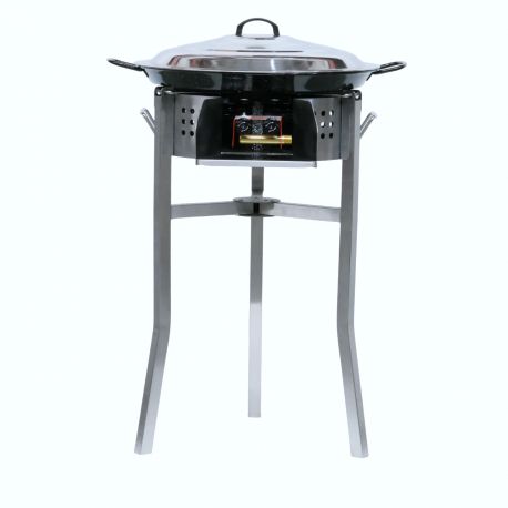 Kit à paella - Pare-flammes inox - 20 personnes - Plat émaillé et couvercle inox