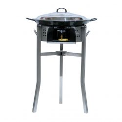 Kit à paella - Pare-flammes inox - 20 personnes - Plat émaillé avec couvercle inox - thermocouple