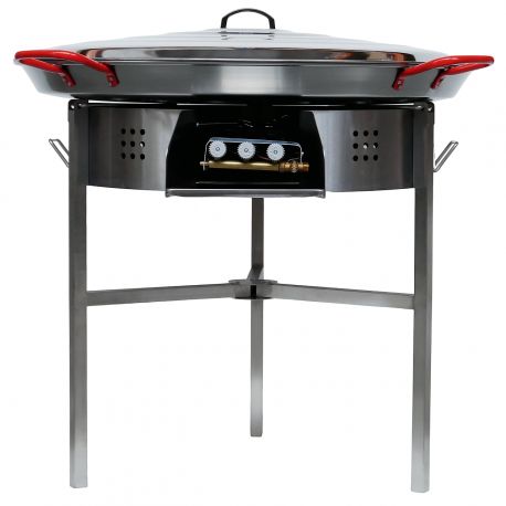 Kit à paella 50 personnes - Pare-flammes inox  - Plat acier - Couvercle