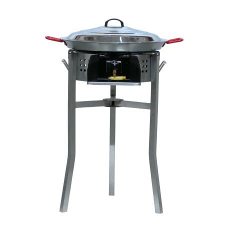 Kit à paella - Pare-flammes inox - 30 personnes - Plat Acier - Couvercle - Thermocouple