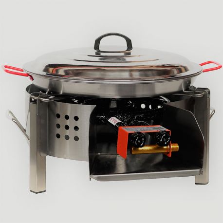 Kit à paella - Pare-flammes inox - 30 personnes - Plat acier et couvercle inox