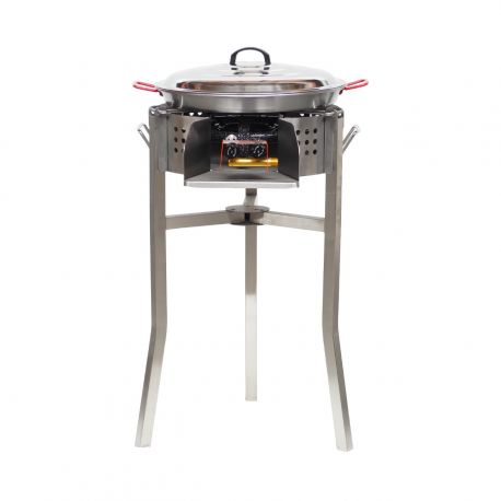 Kit à paella - BBQ INOX 45 cm - Plat acier - Couvercle-  pour 12 personnes 