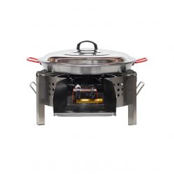 Kit à paella - BBQ INOX 45 cm - Plat acier - Couvercle-  pour 12 personnes 