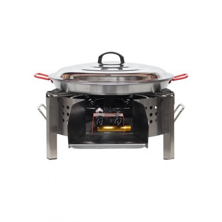 Kit à paella - BBQ INOX 45 cm - Plat acier - Couvercle-  pour 12 personnes 