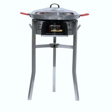 Kit à paella - Pare-flammes inox - 16 personnes - Plat acier et couvercle inox
