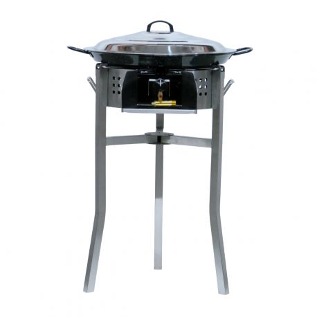 Kit à paella - Pare-flammes inox - 14 personnes - Plat émaillé avec couvercle inox - thermocouple