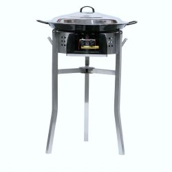 Kit à paella - Pare-flammes inox - 14 personnes - Plat émaillé et couvercle inox