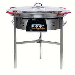 Kit à paella - 50 personnes - Pare-flamme 80cm  inox - Plat acier - veilleuse - thermocouple - couvercle