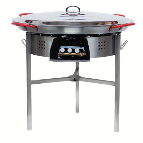 Kit à paella - 50 personnes - Pare-flamme 80cm  inox - Plat acier - veilleuse - thermocouple - couvercle