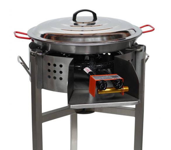 Kit paella Surpuissant - Pare-flammes 60cm inox - 30 personnes - Plat acier 70cm avec couvercle inox