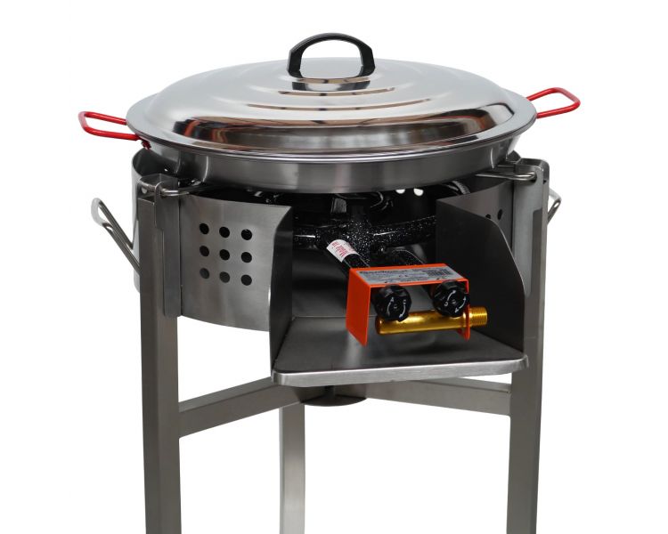Kit paella Surpuissant - Pare-flammes 60cm inox - 30 personnes - Plat acier 70cm avec couvercle inox