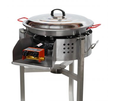 Kit paella Surpuissant - Pare-flammes 60cm inox - 30 personnes - Plat acier 70cm avec couvercle inox