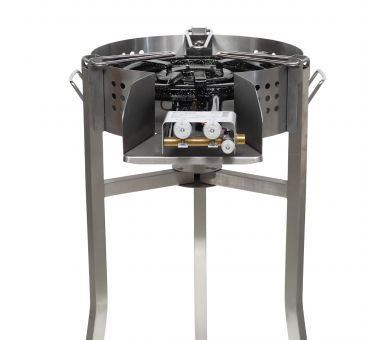 Kit paella thermocouple - Pare-flammes 60cm inox - 25 personnes - Plat acier 65cm avec couvercle inox