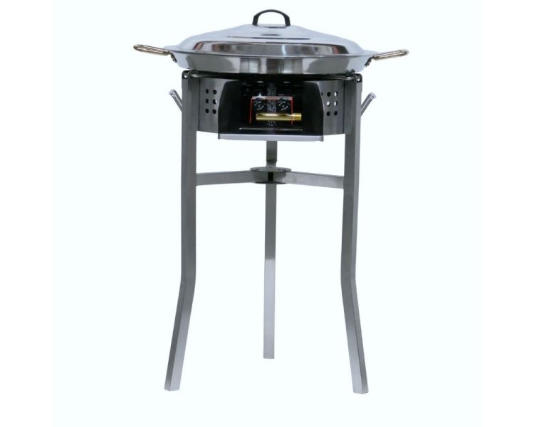 Kit paella Classique - Pare-flammes 60cm inox - 25 personnes - Plat inox 65cm avec couvercle inox