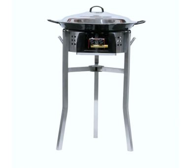 Kit paella Classique - Pare-flammes 60cm inox - 30 personnes - Plat émaillé 70cm avec couvercle inox