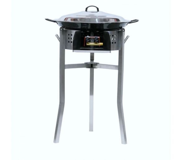 Kit paella Classique - Pare-flammes 60cm inox - 30 personnes - Plat émaillé 70cm avec couvercle inox