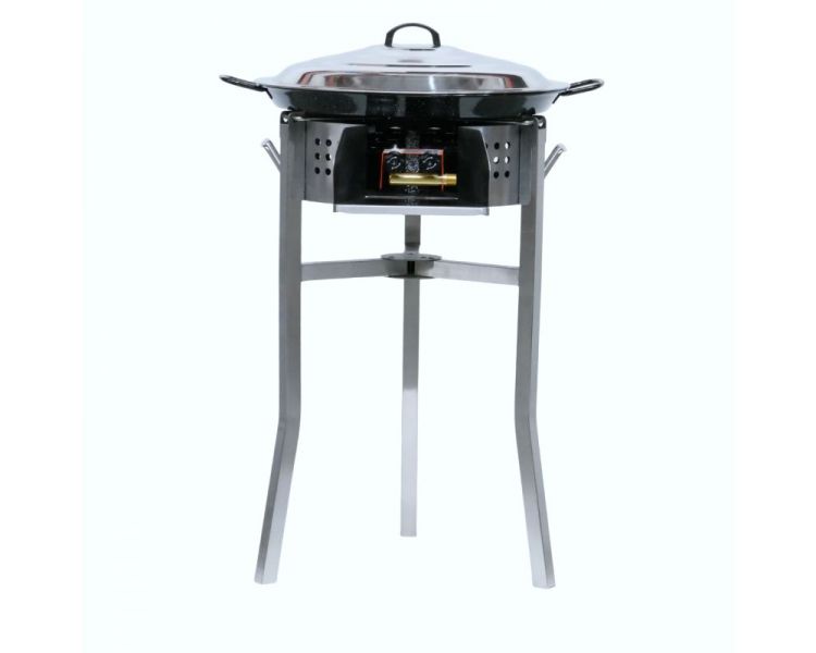 Kit paella Classique - Pare-flammes 60cm inox - 30 personnes - Plat émaillé 70cm avec couvercle inox