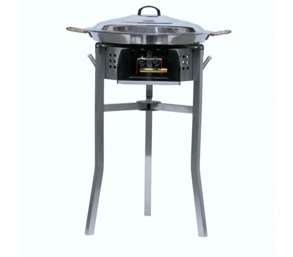 Kit paella Classique - Pare-flammes 60cm inox - 30 personnes - Plat inox 70cm avec couvercle inox