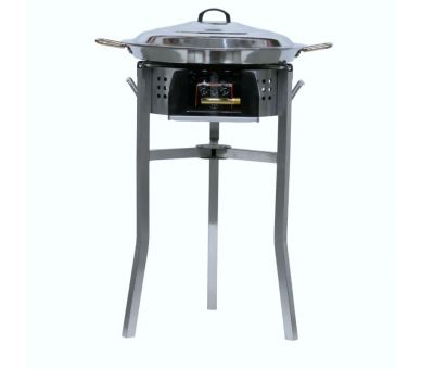 Kit paella Surpuissant - Pare-flammes 60cm inox - 30 personnes - Plat inox 70cm avec couvercle inox