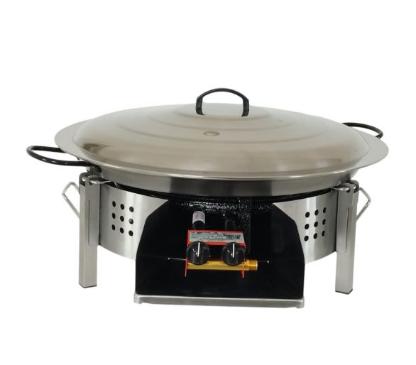 Kit paella Classique - Pare-flammes plan de travail 60cm inox - 30 personnes - Plat pata negra 70cm avec couvercle inox