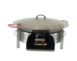 Kit paella thermocouple - Pare-flammes plan de travail 60cm inox - 30 personnes - Plat acier 70cm avec couvercle inox