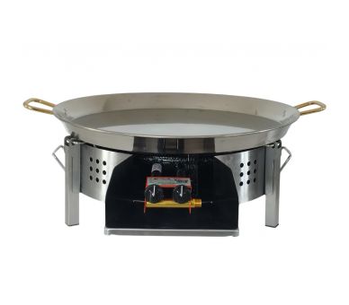 Kit paella Surpuissant - Pare-flammes plan de travail 60cm inox - 30 personnes - Plat inox 70cm avec couvercle inox
