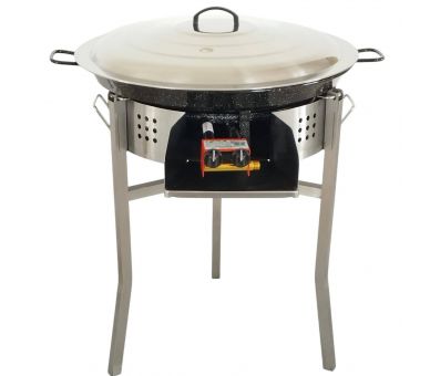 !!!Kit à paella Surpuissant - Pare-flammes 60cm inox - 40 personnes - Plat émaillé avec couvercle inox