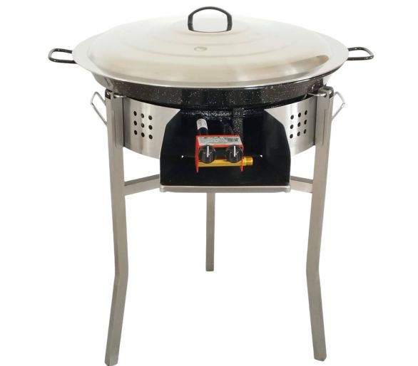 !!!Kit à paella Surpuissant - Pare-flammes 60cm inox - 40 personnes - Plat émaillé avec couvercle inox