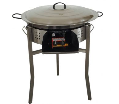 Kit paella Surpuissant - Pare-flammes 60cm inox - 30 personnes - Plat pata negra 70cm avec couvercle inox