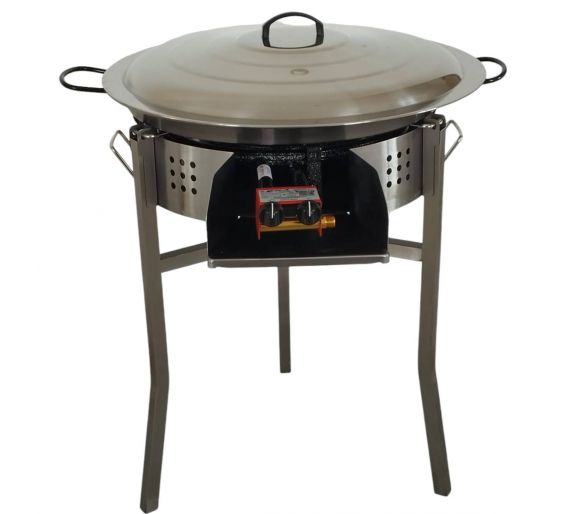 Kit paella Surpuissant - Pare-flammes 60cm inox - 30 personnes - Plat pata negra 70cm avec couvercle inox