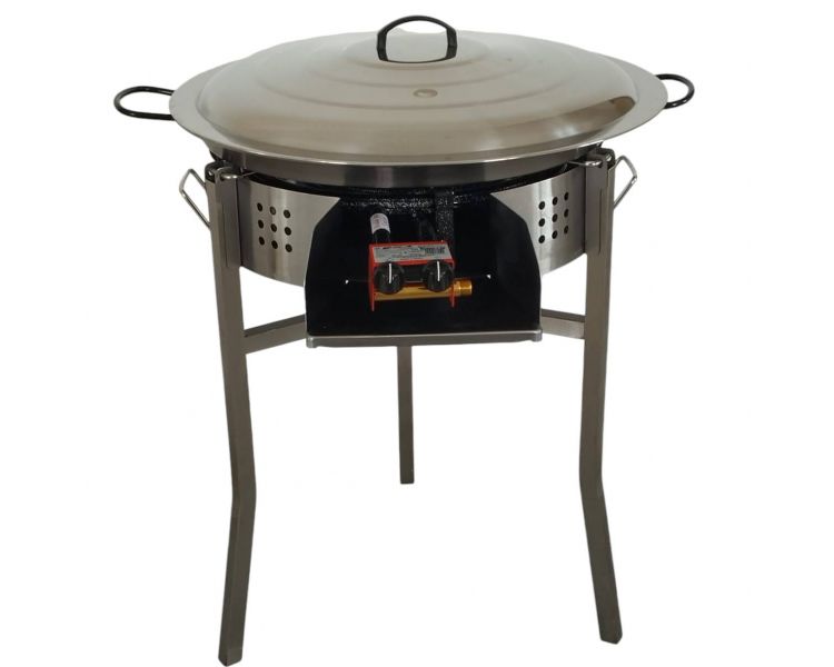Kit paella Surpuissant - Pare-flammes 60cm inox - 30 personnes - Plat pata negra 70cm avec couvercle inox