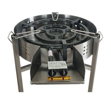 Kit paella thermocouple - Pare-flammes 60cm inox - 25 personnes - Plat émaillé 65cm avec couvercle inox
