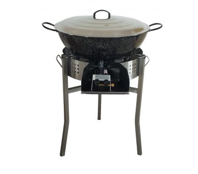 Kit Poêle creuse - pare flammes  45cm  inox - 70 personnes - Plat creux émaillé 65cm - Couvercle - Thermocouple