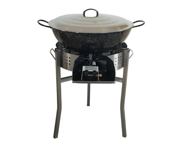 Kit Poêle creuse - pare flammes  45cm  inox - 70 personnes - Plat creux émaillé 65cm - Couvercle