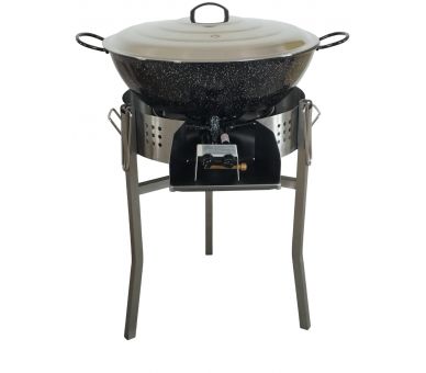 Kit Poêle creuse - pare flammes  45cm  inox - 70 personnes - Plat creux émaillé 65cm - Couvercle
